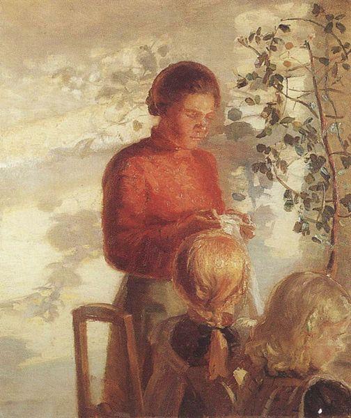 Anna Ancher Two Girls have Sewing Lesson oil painting picture